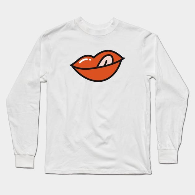 Red Lips - Tongue Sticking Out Long Sleeve T-Shirt by souloff